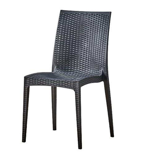 Chaises de jardin effet rotin en plastique résistant extérieur intérieur bar restaurant piscine assise confortable empilables hauteur 88 cm (4, anthracite,...