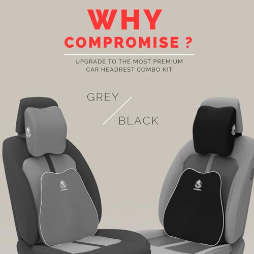 Image of MRRON Series Memory Foam Neck Rest & Extra Lumbar, Relief Pillow, 100% Soft Memory Foam Pillow, Adjustable Strap, Cervical Support for Car Seat. (Grey, Slim Backrest)