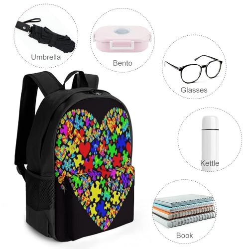 Autism Awareness Puzzle Heart Backpack Polyester Multipurpose Anti-Theft Shoulder Bag Big Capacity Gym Outdoor Hiking Backpack With Padded Straps4