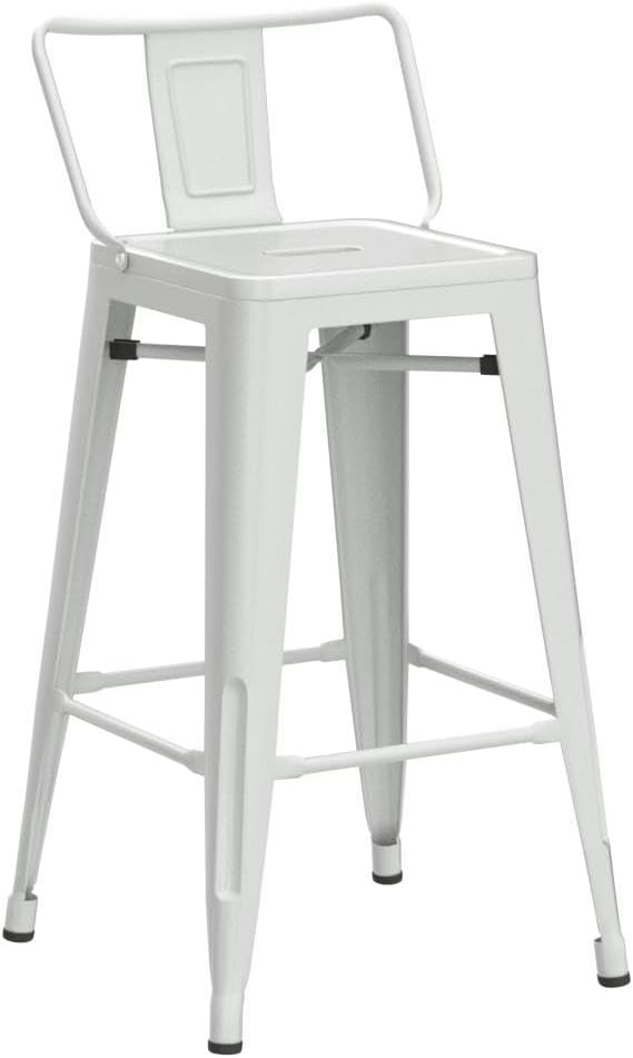White 26" Industrial Metal Counter Height Bar Stools with Backs, Set of 4