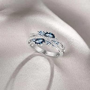 S925 Ocean Style Double X Hollow Sea Blue Zircon Ring, Vintage Style Ring Retro Creative New X Shaped Ring #TOP1