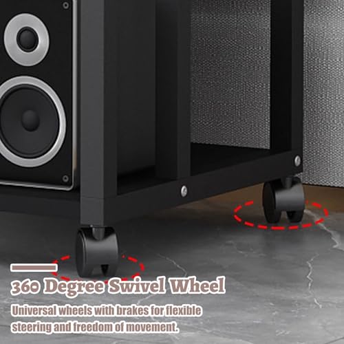 Mueble Equipo Hifi Mueble de Audio para Tocadiscos con Cajones y Ruedas Deslizantes, Organizador de Estantes para Rack de Audio para Receptor Onkyo, Consola de Equipo, Soporte para Componentes Av(A,M) - imagen 5