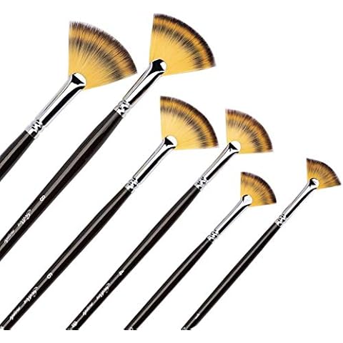 Fan Brushes for Artists - 6PC Artist Soft Anti-Shedding Nylon Hair Paint Brush Set for Acrylic Watercolor Oil Painting (golden maple series) Cover