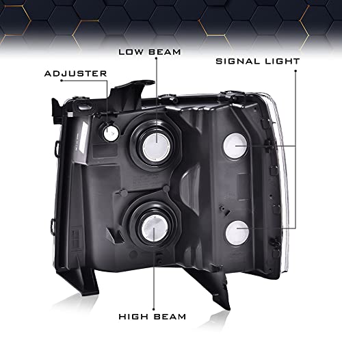 Pit66 Headlights, Compatible With 07-13 Chevy Silverado 1500/07-14 Silverado 2500 3500 & Hd Clear Lens Chrome Housing Amber Reflector Right Side #TOP3