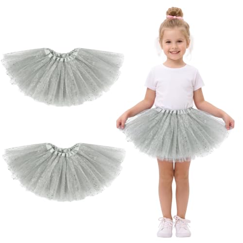 Zando 2 Pack Sparkle Silver Tutu for Girls Toddler Kids 4-Layer Halloween