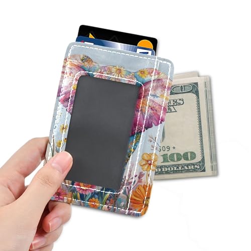 Colorful Elephant and Flowers leather slim small wallets With ID Window RFID Blocking card holder for Men and Women4