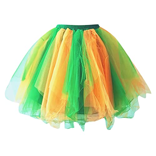 Falda de puerta para mujer, lila, clásica, de princesa, mullida, con diseño bonito que brilla, tutú intermitente, minifalda para niñas y mujeres, arco iris, falda de tul, falda de tutú, amarillo, M