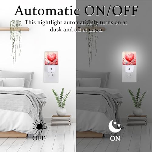 Image of Red Sweet Hearts Night Light, Plug-into Wall Valentine's Flower Love Heart Nightlight Lamp with Dusk to Dawn Sensor, Led Lamp 0.5W Energy Efficient for Boys Girls Adults Home Decor
