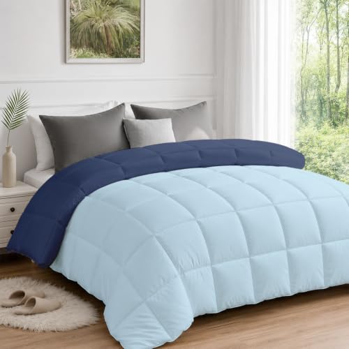 Image of AYKA Reversible Comforter 220 GSM Microfiber Reversible AC Comforter /Blanket for Winter /Quilt /Dohar /Duvets for King Size Blanket /Comforter Double Bed (Aqua & Navyblue, 90 * 100 inch)