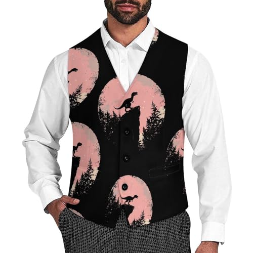 Dinosaur Under The Blood Moon Men's Formal Suit Vest for Business Formal Or Casual Dress Waistcoat Wedding