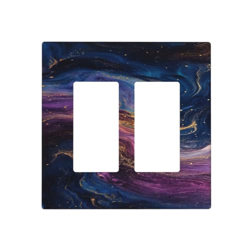 Decorative Outlet Covers Abstract Purple Blue Gold Marble Texture 2 Gang Wall Plate Double Rocker Two Switch Wall Cover Plate Light Switch Cover Plate Faceplate for Bedroom Decor