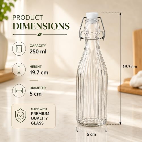 Image of Clear Glass Bottles with Airtight Swing Top Lids - Leakproof Reusable Glass Jars for Juices, Oil, Water, Kombucha, Milk, Vinegar, and Beverages (CLEAR, 550ML WATER BOTTLE)