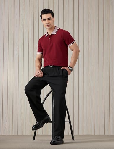 Image of Amazon Brand - Symbol Men's Cotton Rich Solid Zipper Polo Collar Tshirts | Half Sleeves | Plain-Regular Fit (Available in Plus Sizes)