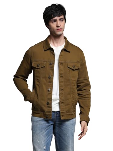 Image of JACK & JONES Men's Spread Collar Cotton Standard Length Washed Denim Jacket