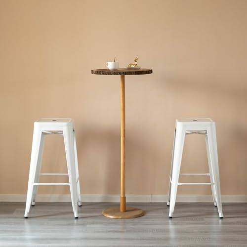 Butaco metálico Basicwise sin respaldo de 30 pulgadas, apilable, resistente para barras, patios y cocinas, color blanco miniatura 2