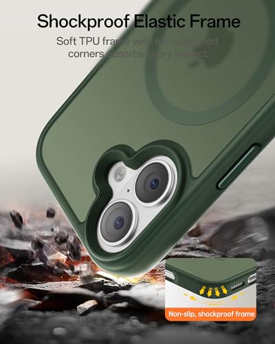 Image of UNBREAKcable For iPhone 17 Case for MagSafe, Full Camera Protection, Built-in Magnetic Ring, Shockproof, Scratch-Resistant, Translucent Matte Mobile Phone Case for iPhone 17 Case 6.3 Inch, Dark Green