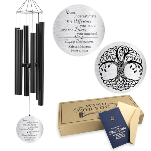 Image of Personalized Retirement Wind Chimes for Outside, 36 inch Happy Retirement Gift for Women, Men, Coworker, Colleague, Boss, Teacher, Nurse, Friend, Going Away Garden Patio Decor