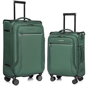Verage Toledo 2 Pieces Luggage Sets, Softside Expandable Spinner Wheel Suitcase with Flashlight, Dk.Green, 2-Piece Set(20/29)