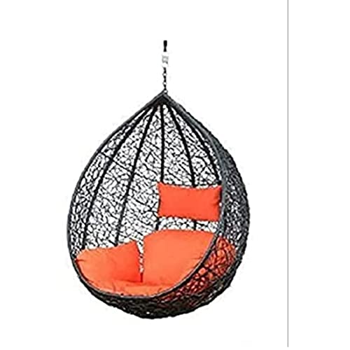 Image of Hammock Swing Chair Without Stand for Home, Hanging Swings for Indoor, Outdoor, Home, Patio, Balcony, Garden (Swing-Black,Cushion-Orange)