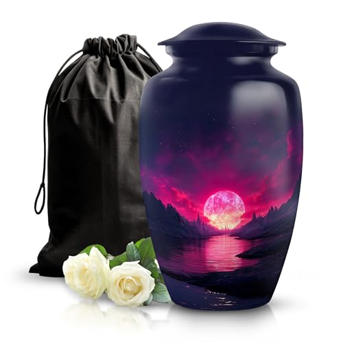 Image of Beach Urn - Memorial Urn for Mom & Dad - 10 Inch - Large with Velvet Bag - Burial Urns Adult Human Ash - Ashes Urns Human Remains - Funeral Decorative Ashes