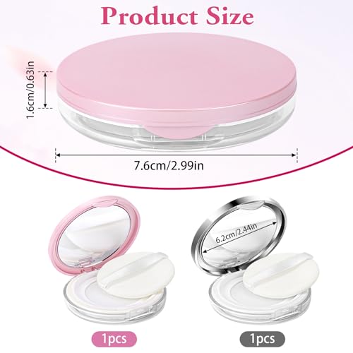 2 Pcs Loose Powder Container with Puff 0.17/0.7 oz Refillable Empty Powder Compact Makeup Powder Travel Container Case Portable Powder Puff and Container with Mirror and Elasticated Net Sifter2