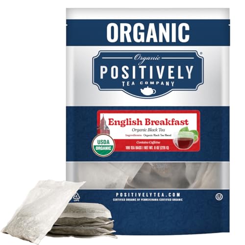 Image of Organic Positively Tea Company, English Breakfast Black Tea Bags, 100 Count, Eco-Friendly Tea Bags, Non-GMO