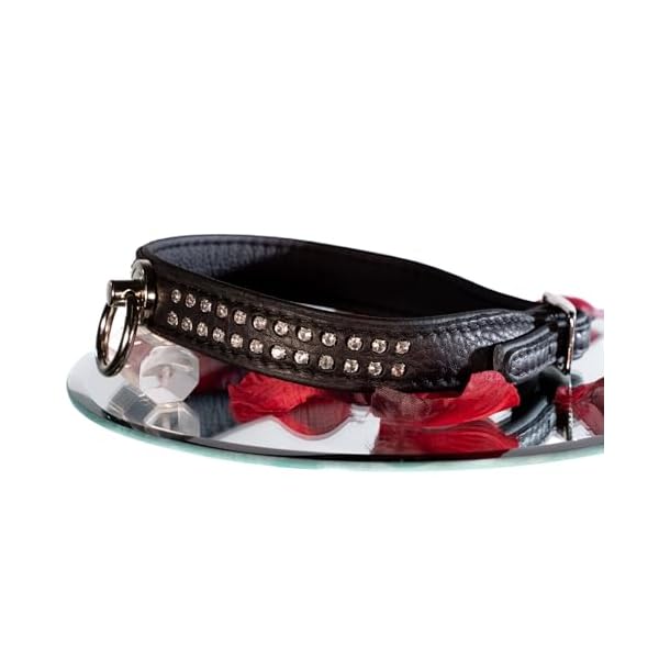 SiaLinda: Halsband echtes Elch Leder mit Strass schwarz 20mm breit – Bild 4