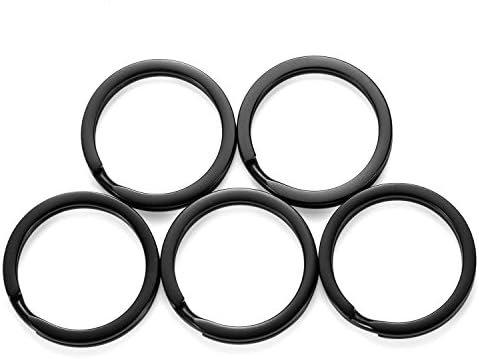 NUBARKO Keychain Split Rings Bulk Black Titanium Heavy Duty Keyring Organization for Keys Pendants (Pack of 5, 0.98inch/ 25mm) Stocking Stuffers for Teens Women Men