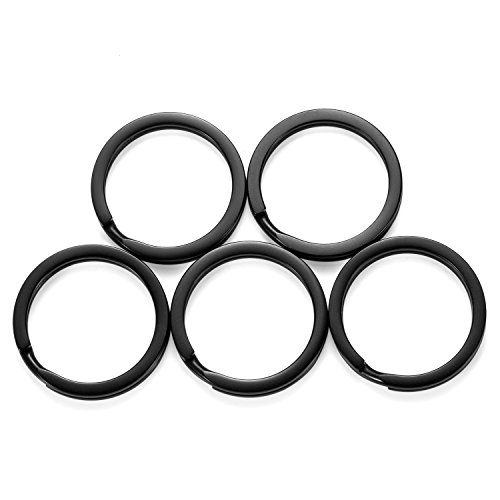 NUBARKO Keychain Split Rings Bulk Black Titanium Heavy Duty Keyring Organization for Keys Pendants (Pack of 5, 0.98inch/ 25mm) Stocking Stuffers for Teens Women Men
