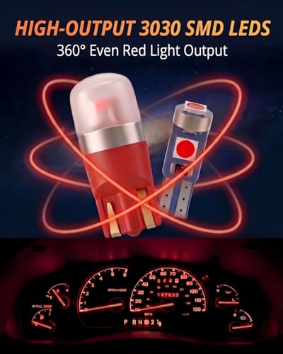 Image of WLJH Red LED Instrument Cluster Bulb Kit for Ford Ranger 1995-2003 | 3030 SMD, No Soldering, Dimmable, Dash Gauge Light, Speedometer Tachometer Illumination, 25-Pack