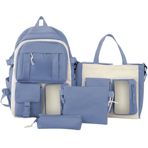 Kit 4 Itens Mochila Escolar Gestante Passeio Unissex com Espaço para Notebook Bolsa Maior Bolsa Menor Estojo (Azul)