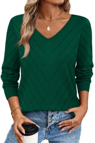 Image of WIHOLL Sweaters for Women V Neck Casual Knit Long Sleeve Tops Lightweight Pullover Clothes Fall Fashion Outfits 2026