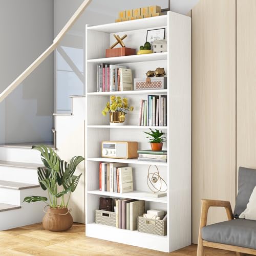 Image of Tribesigns 78-inch Tall Bookcase, Modern 7-Tier White Library Bookshelf with Storage Shelves, Large Open Bookcases Display Shelving Unit for Bedroom Living Room Office