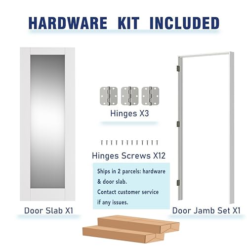Image of 18 inch x 80 inch Pantry Door with Prehung Door Jamb, Right-Handed Interior Door, 1-Lite Mirror, White MDF with Hardware Kit