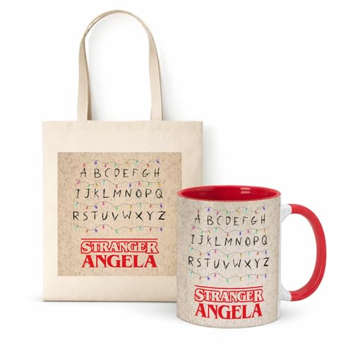 Kembilove® Taza Stranger personalizada con bolsa de tela – Diseño alfabeto con luces – Pack original para fans de series