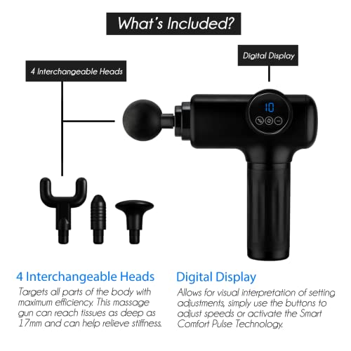 SPA SCIENCES - SmartGun Elite – Therapeutic Deep Tissue Percussion Massager – for Muscle Soreness - with Interchangeable Heads, 10 Intensity Levels and Smart Comfort Pulse – USB Rechargeable - Image 5