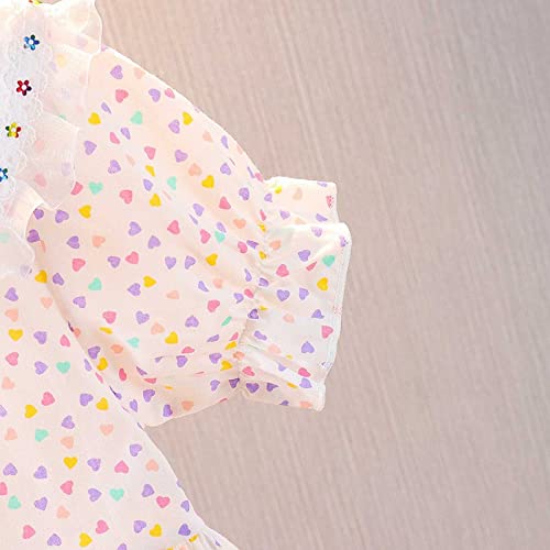 Vestido de princesa colorido pontilhado para meninas com manga bolha em formato de coração para meni