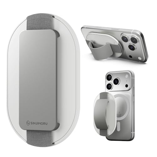 Sinjimoru MagSafe�Ή� �X�}�z�o���h�O���b�v 9mm���^ �����h�~ �X�^���h�@�\ iPhone 12~17�V���[�Y�Ή� ���C�g�O���[ | M-SGrip�A2in1�@�\�̃V���R���o���h�^�O���b�v���X�^���h�A40�x�܂ŃX�^���h�\�A���͎��C�Ŋ�