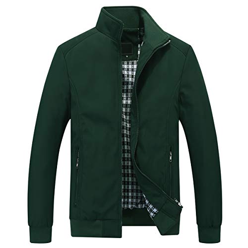 YOUTHUP Mens Jacket Casual Stylish Bomber Coat Lightweight Vintage Outwear Jackets and Coats, Green, L