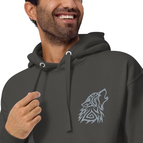 Animal Tribal Wolf Howl Embroidered Unisex Hoodie4