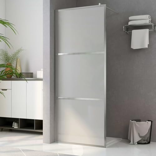 Gecheer Mampara Ducha,Mamparas de Ducha Pantalla,Cabina de Ducha,Mampara bañera,Mampara de Ducha accesible Vidrio ESG Esmerilado 115x195 cm Plateado