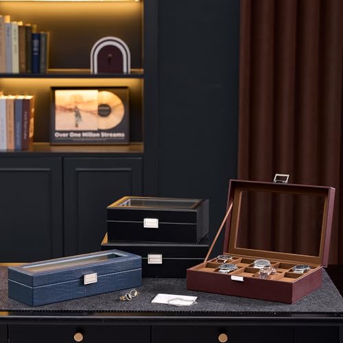 Image of ProCase Watch Box for Men, 10 Slot Mens Watch Case, Watch Storage Watch Holder Organizer for Men, Watch Display Case With Glass Lid -10 Slot, Espresso