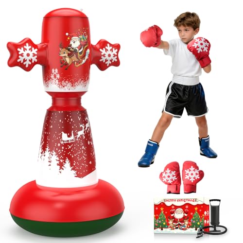 58 Inch Punching Bag for Kids Ages 3-8, Inflatable Boxing Bag Set as Christmas Birthday Gifts Toy, Stable Freestanding Punching Bags with Boxing Gloves, for Boys or Girls (Includes Card) by BaiYuan - Used condition - US$18.37