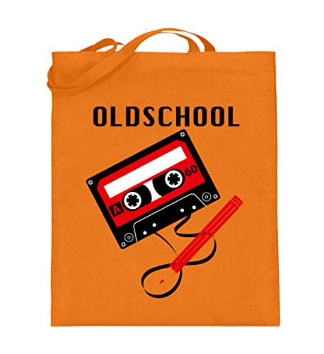 Sac en toile de jute Oldschool Tape orange grand format 38x42cm à longues anses