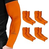 ARMORAY Arm Sleeves for Men or Women - Compression Warmers to Cover Tattoo - For Basketball Golf Running Football Cycling or Sun Protection (Orange 4 Pair)