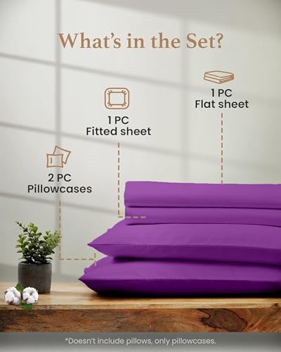 Image of Good Sleep Bedding 100% Egyptian Cotton Sheets Queen Size Bed Set, 4 Piece Silky Sateen Weave Queen Sheet Set, Ultra-Soft & Durable Hotel Luxury, 16 Inch Queen Sheets Deep Pocket - Purple