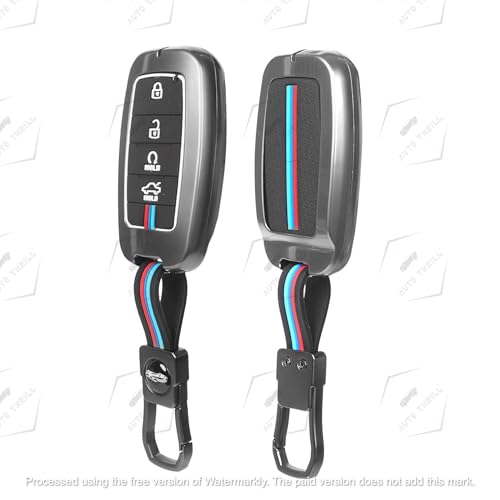 Image of Auto Thrill Premium Metal Key Cover for Kia Seltos, Carens, Sonet - 4 Button Smart Key (Black)