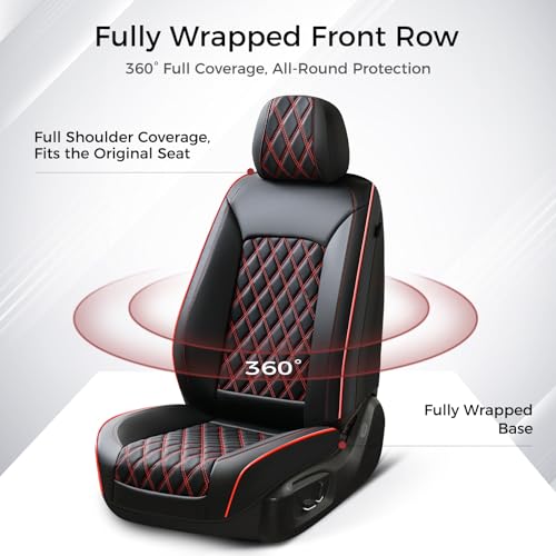 Image of Huidasource Front Seat Covers, Full-Cover Leather Driver Seat Cover, Side Stretch Fabric, Car Interior Front Seat Cover Universal Fit for Most Cars, Most Cars,Vans,Trucks, SUVs (Front Pair /Black&Red)