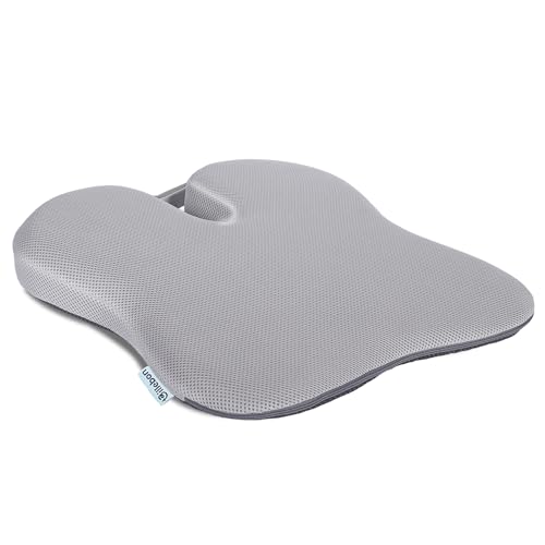 Image of Billebon Ultimate Car Wedge Seat Cushion | Premium Memory Foam Cushion with Coccyx Tailbone Cutout | Helps Relieve Hip| Tailbone & Lower Back Pain | Supports Weight Up to 100 kg - Grey (Pack of 1)