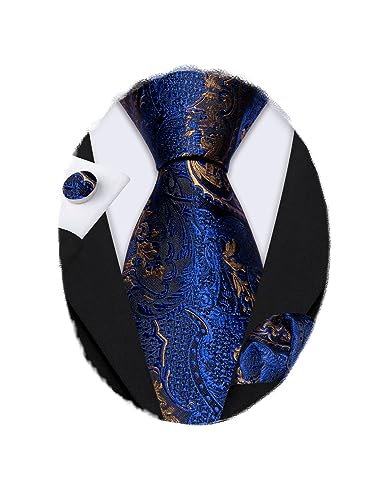 Image of Barry.Wang Paisley Tie Fashion Set Hanky Cufflinks Neckties for Men Woven Silk